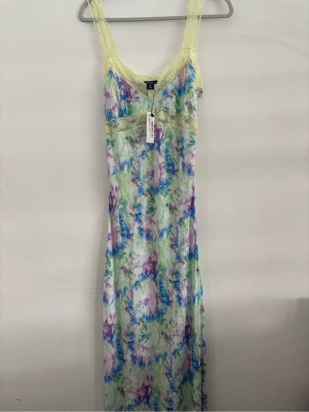 Nasty Gal Pastel Tie-Dye Lace-Trim Slip Dress — Yellow Lace